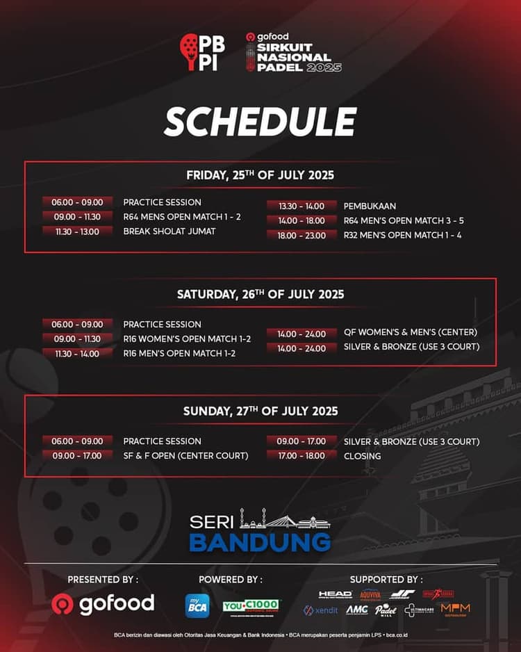 🔥 Sirkuit Nasional Padel 2025 - Seri Bandung segera dimulai! 🔥
Dukung aksi seru atlet padel terbaik Indonesia dari 24-27 Juli 2025.
Bersama PBPI, mari ramaikan sport community dan tunjukkan semangat juang kita!
📍Padel Hill, Bandung
Tag temanmu yang suka padel dan beri tahu kalau event ini wajib ditonton! 🎾
#PBPI #PadelBandung #IndonesiaOpen2025 #NgeusSiapCan #PadelIndonesia #OlahragaHits #AtletMuda #ViralSport #trideal 🔥 Sirkuit Nasional Padel 2025 - Seri Bandung segera dimulai! 🔥
Dukung aksi seru atlet padel terbaik Indonesia dari 24-27 Juli 2025.
Bersama PBPI, mari ramaikan sport community dan tunjukkan semangat juang kita!
📍Padel Hill, Bandung
Tag temanmu yang suka padel dan beri tahu kalau event ini wajib ditonton! 🎾
#PBPI #PadelBandung #IndonesiaOpen2025 #NgeusSiapCan #PadelIndonesia #OlahragaHits #AtletMuda #ViralSport #trideal